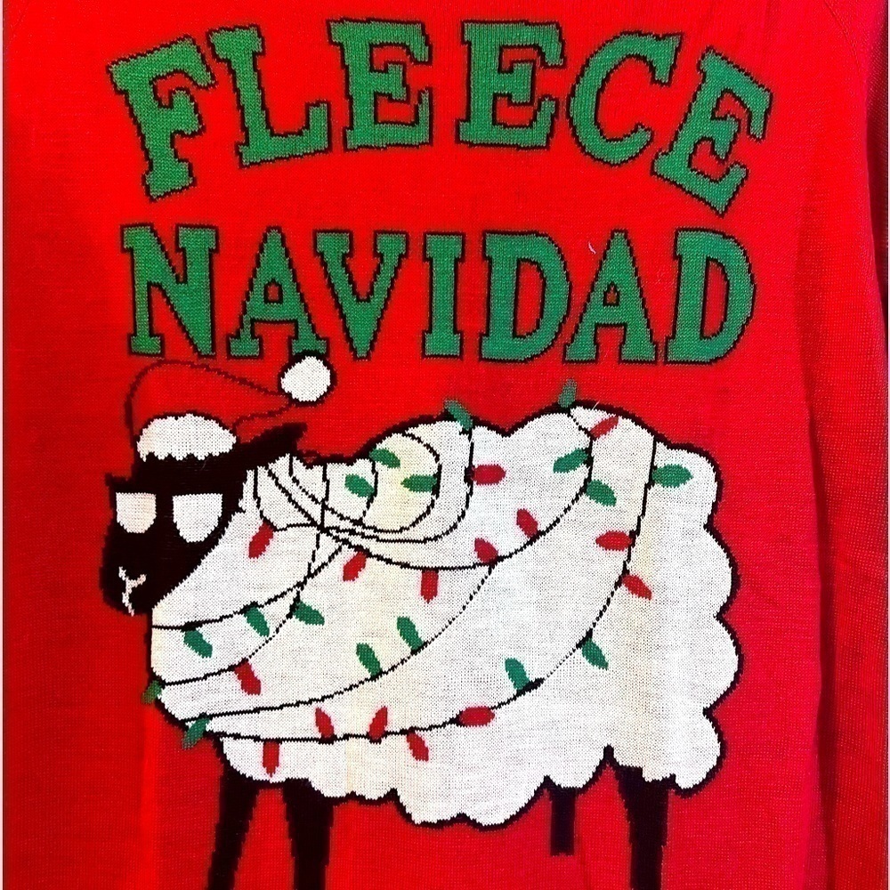 GIRLS Red Sheep & Lights Ugly Christmas Sweater Fleece Navidad Knit Medium